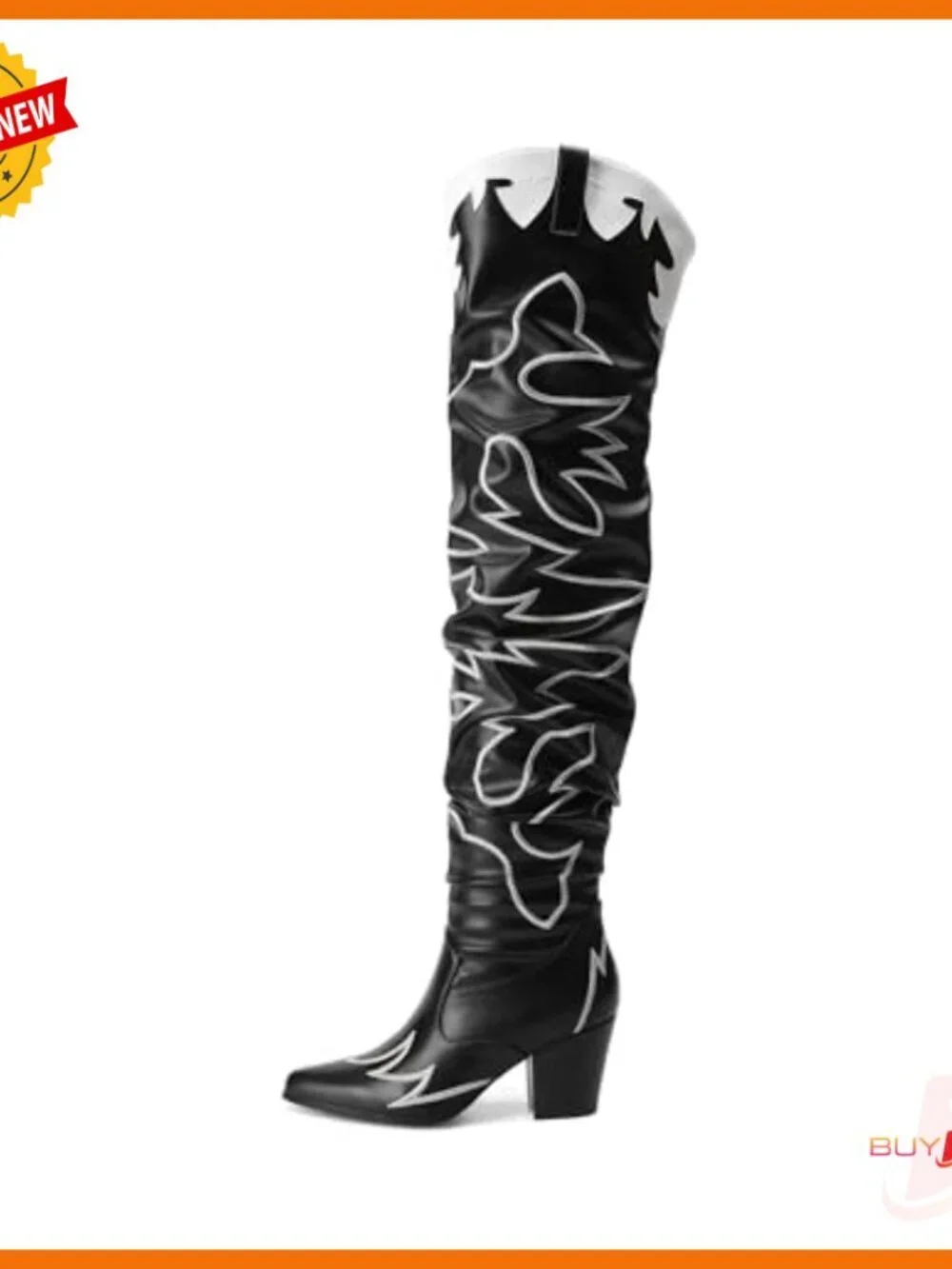 Women's Over the Knee Boots Slouchy Pointed Toe Embroidered Heeled